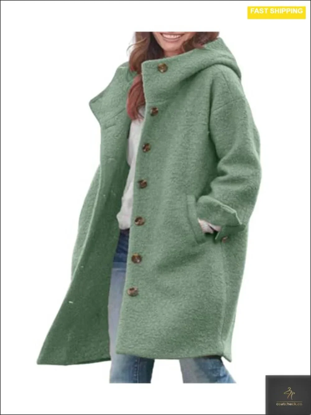 Wool Blend Long Trench Coat Hood Single Breasted Winter